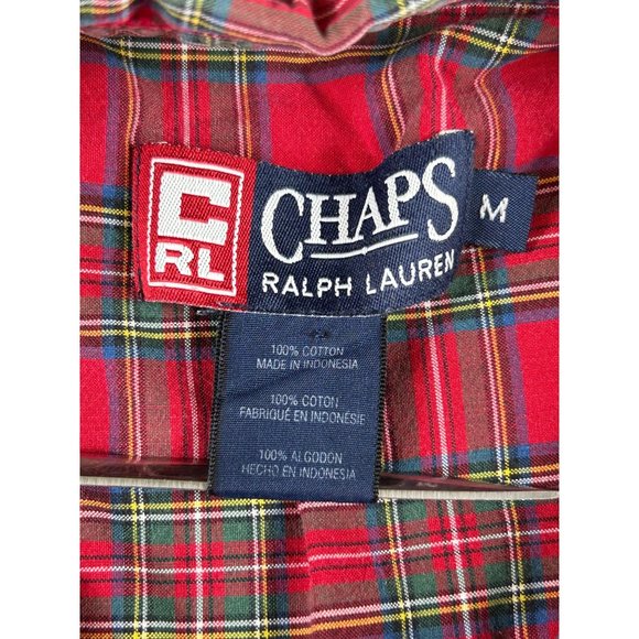 Vintage Chaps Ralph Lauren Red Plaid‎ Button Down Shirt Men’s Size Medium - Picture 6 of 8